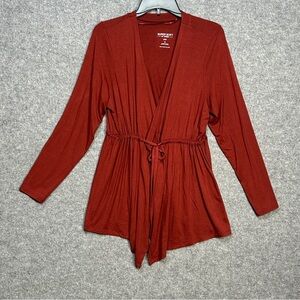 Torrid Super Soft Knit Size 0/US 10 Rust Red Cinch Waist Cardigan Top Casual EUC